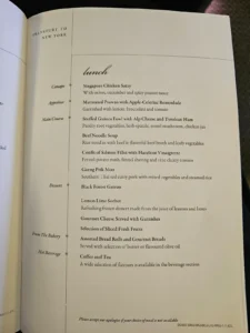 Singapore Airlines Business Class Menü lunch