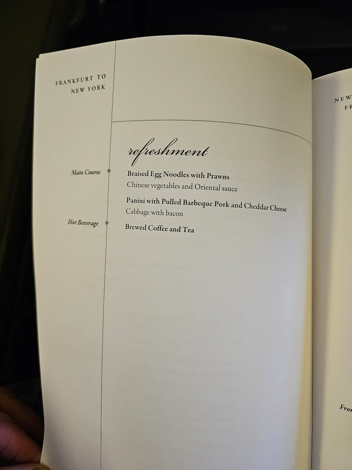 Singapore Airlines Business Class Menü refreshment