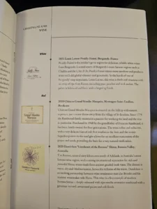 Singapore Airlines Business Class Menü wein